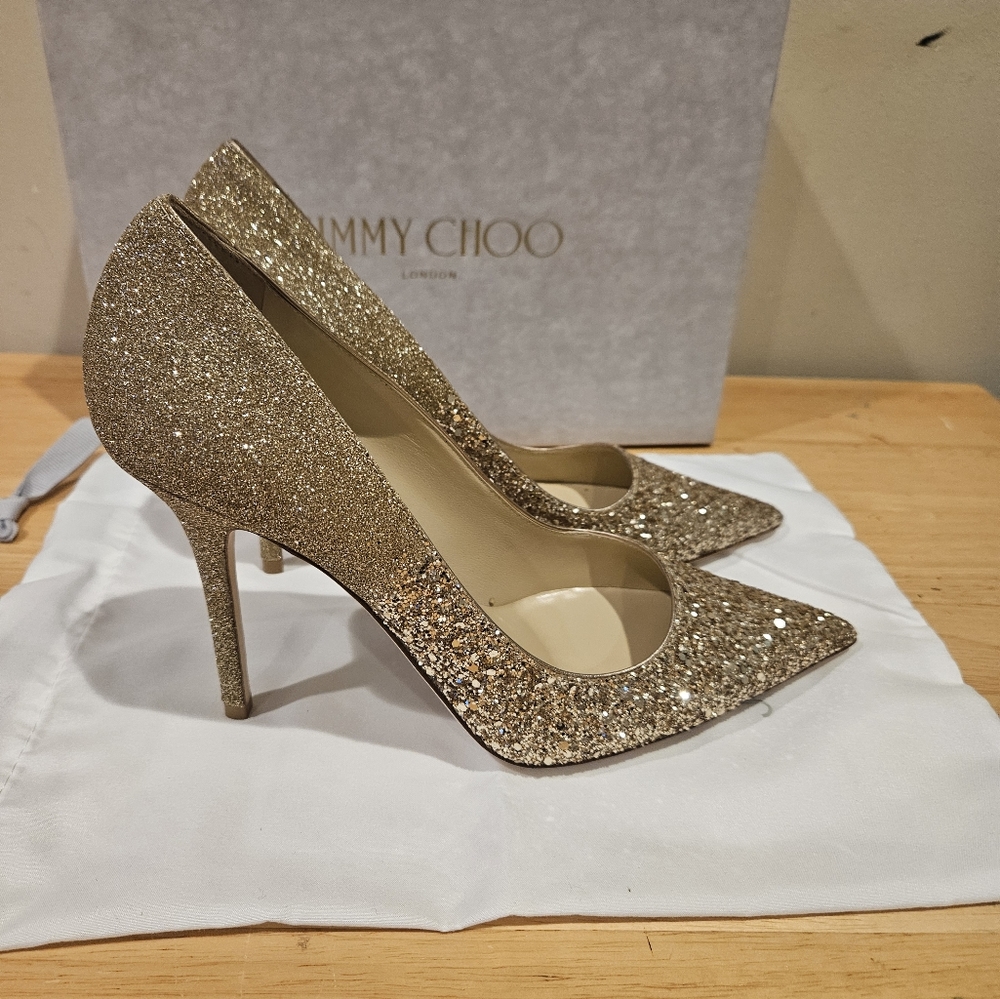 Jimmy Choo Women's Abel Gold Glitter Fabric - Picture 4 of 11